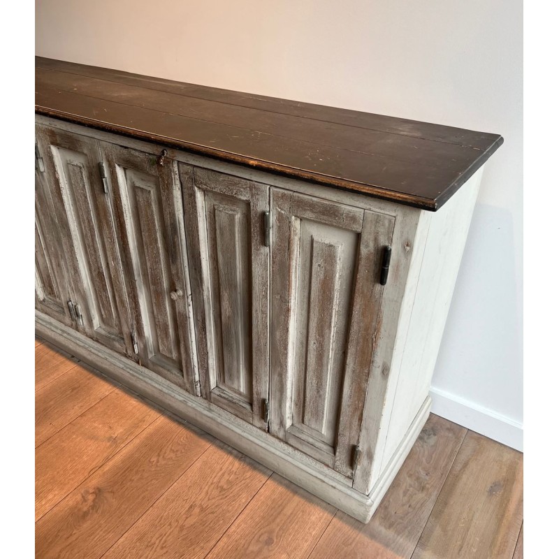 Large Patinated Oak Six-Door Buffet, French, 19th Century