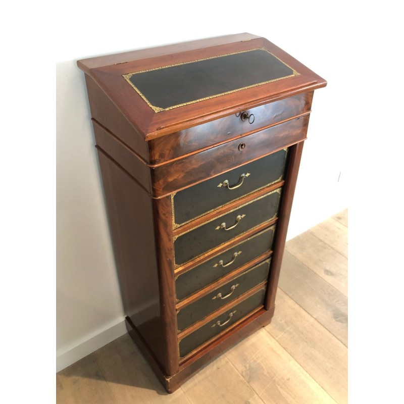 Mahogany and Leather Notary Cabinet, French, circa 1850