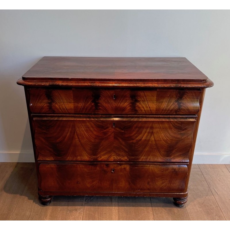 Three-Drawer Flamed Mahogany Commode, French Empire, circa 1820