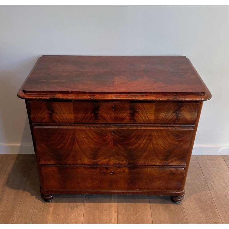 Three-Drawer Flamed Mahogany Commode, French Empire, circa 1820