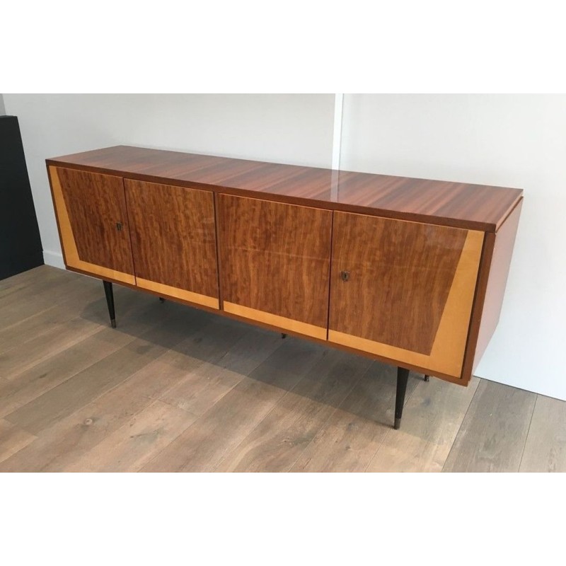 Four-Door Sideboard in Sapelli Mahogany and Sycamore, Italian, circa 1960