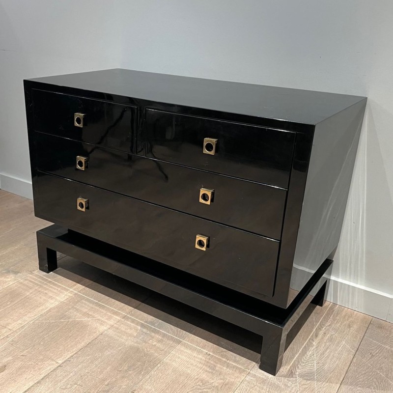 Black Lacquered Commode by Guy Lefèvre for Jansen, circa 1970