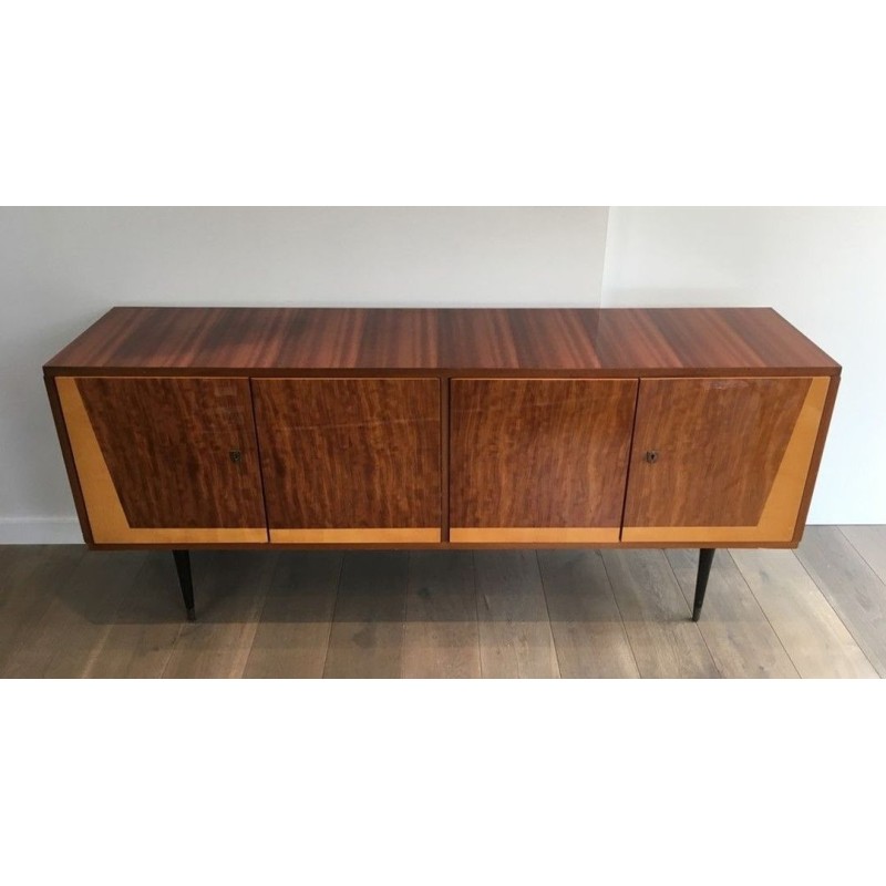 Four-Door Sideboard in Sapelli Mahogany and Sycamore, Italian, circa 1960