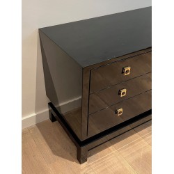Commode Laquée Noire, Lefèvre pour Jansen, France, vers 1970