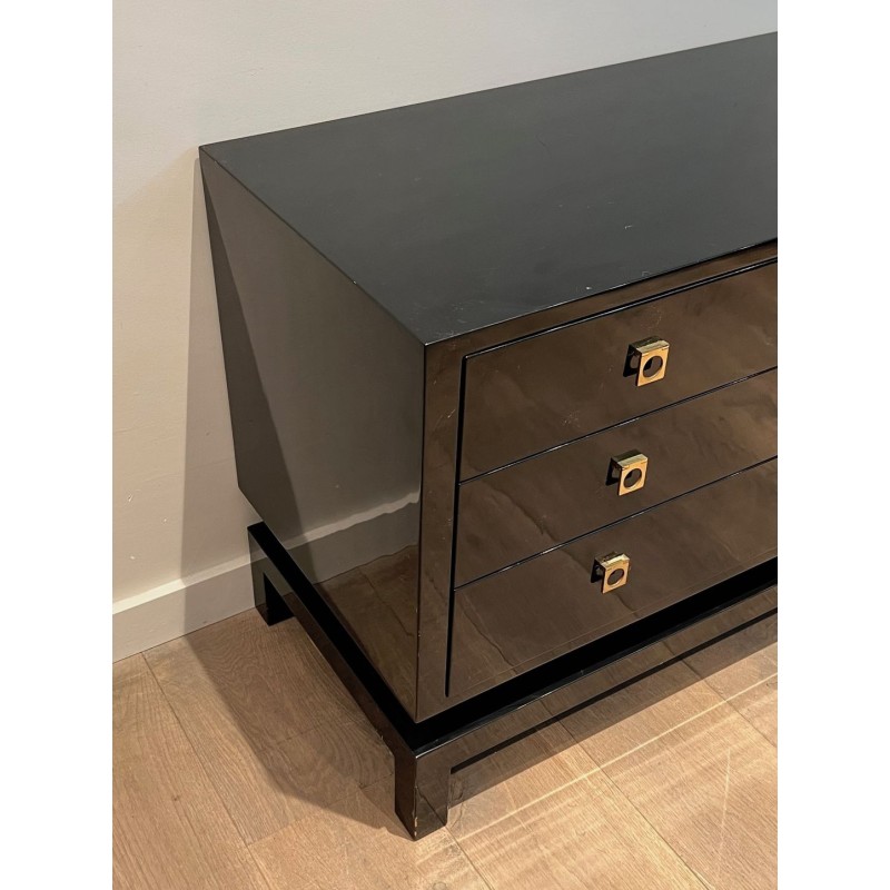 Commode Laquée Noire, Lefèvre pour Jansen, France, vers 1970
