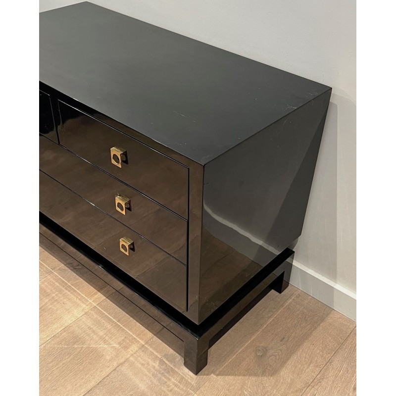 Commode Laquée Noire, Lefèvre pour Jansen, France, vers 1970