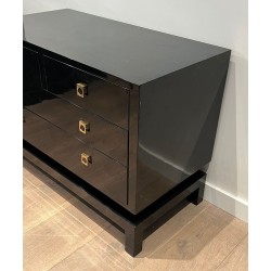 Black Lacquered Commode by Guy Lefèvre for Jansen, circa 1970