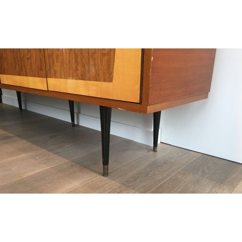 Four-Door Sideboard in Sapelli Mahogany and Sycamore, Italian, circa 1960
