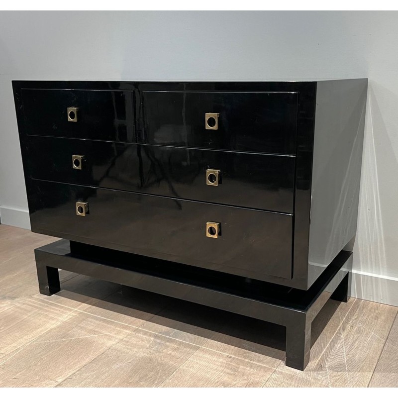 Black Lacquered Commode by Guy Lefèvre for Jansen, circa 1970
