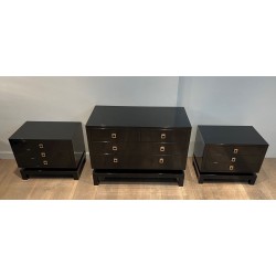 Black Lacquered Commode by Guy Lefèvre for Jansen, circa 1970