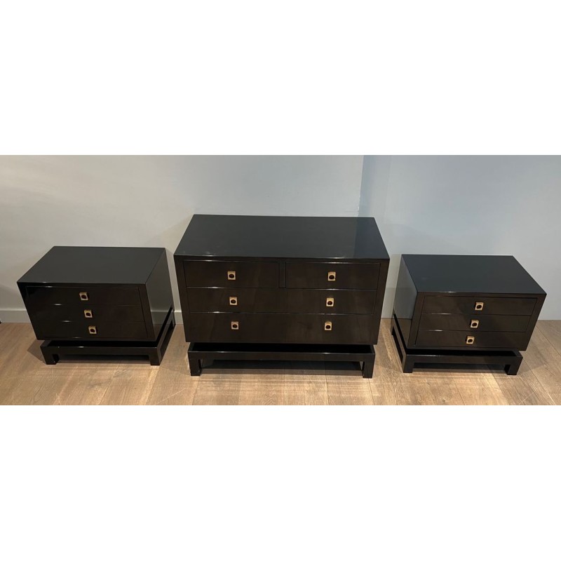 Black Lacquered Commode by Guy Lefèvre for Jansen, circa 1970