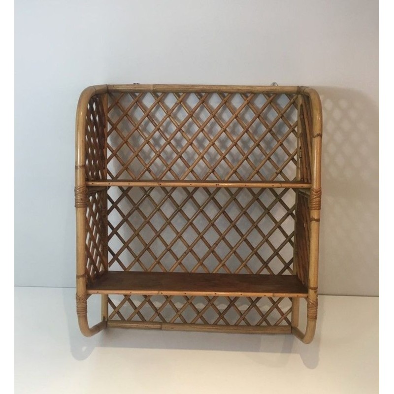Rattan Wall Shelves Attributed to Audoux-Minet, French, circa 1950