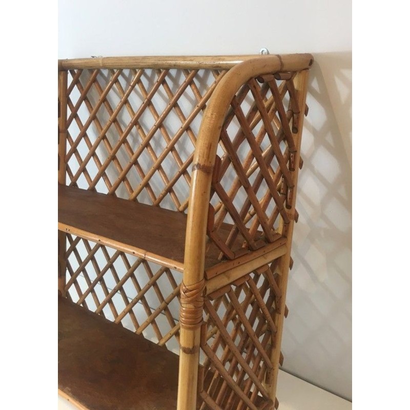 Rattan Wall Shelves Attributed to Audoux-Minet, French, circa 1950