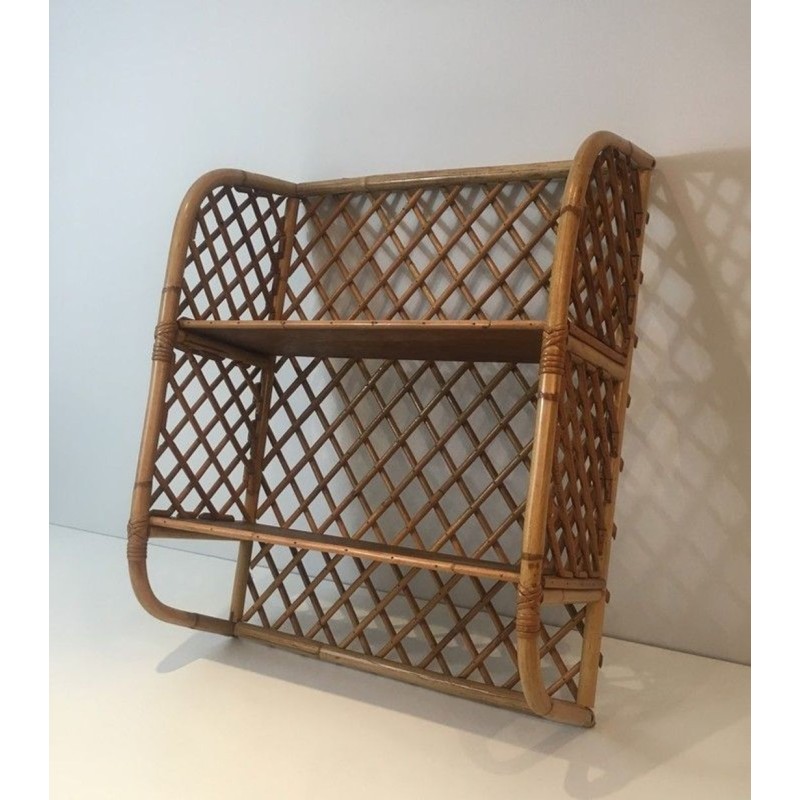 Étagère Murale Rotin, Attribuée Audoux-Minet, France, vers 1950