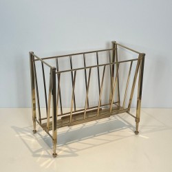 Magazine Rack Attributed to Maison Ramsay, Neoclassical Brass, French, 1940