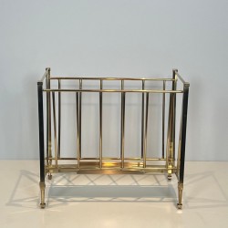 Magazine Rack Attributed to Maison Ramsay, Neoclassical Brass, French, 1940