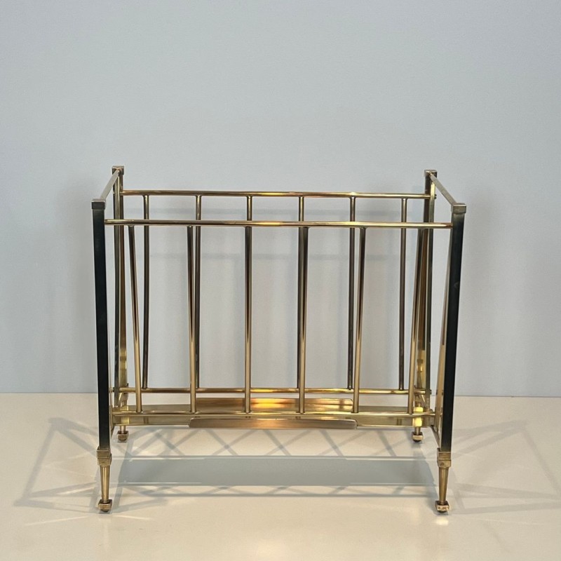 Magazine Rack Attributed to Maison Ramsay, Neoclassical Brass, French, 1940