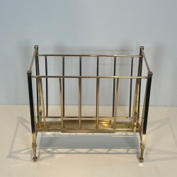 Magazine Rack Attributed to Maison Ramsay, Neoclassical Brass, French, 1940