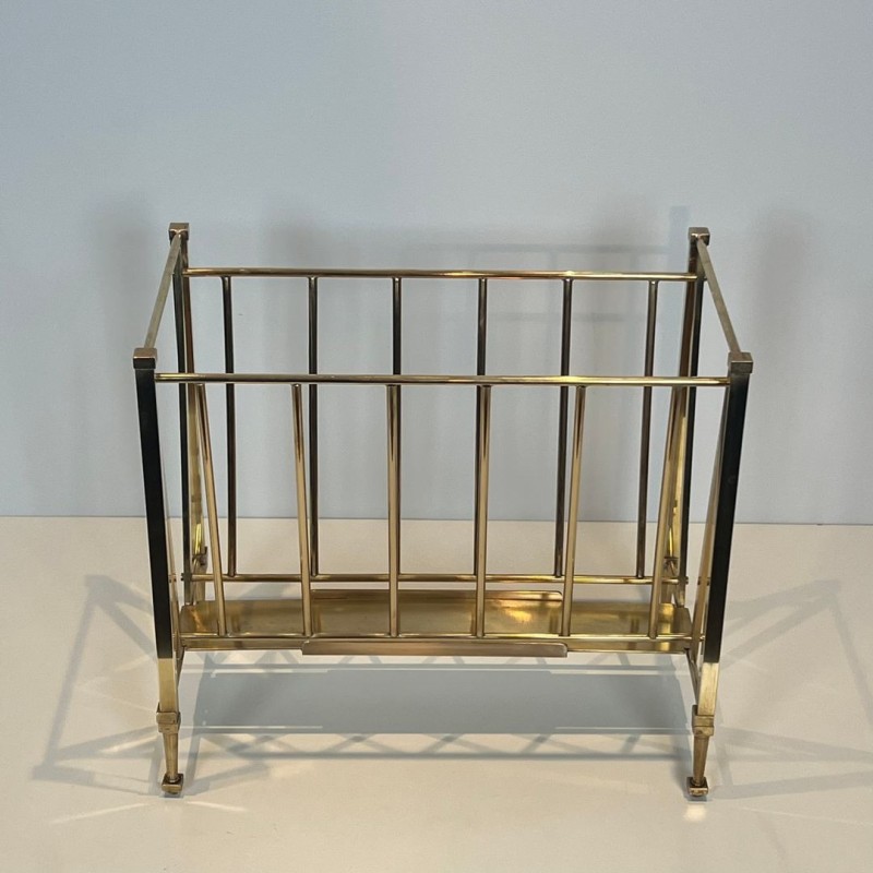 Magazine Rack Attributed to Maison Ramsay, Neoclassical Brass, French, 1940