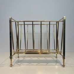 Magazine Rack Attributed to Maison Ramsay, Neoclassical Brass, French, 1940