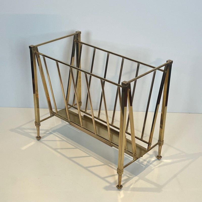 Magazine Rack Attributed to Maison Ramsay, Neoclassical Brass, French, 1940