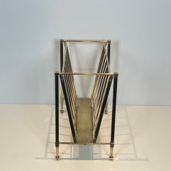 Magazine Rack Attributed to Maison Ramsay, Neoclassical Brass, French, 1940