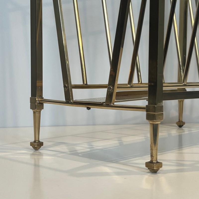 Magazine Rack Attributed to Maison Ramsay, Neoclassical Brass, French, 1940