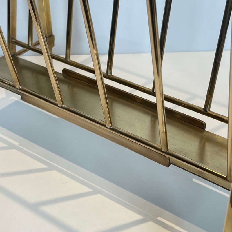 Magazine Rack Attributed to Maison Ramsay, Neoclassical Brass, French, 1940