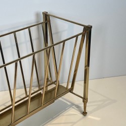 Magazine Rack Attributed to Maison Ramsay, Neoclassical Brass, French, 1940