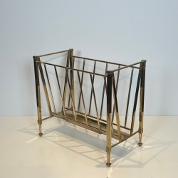 Magazine Rack Attributed to Maison Ramsay, Neoclassical Brass, French, 1940