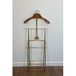 Folding Valet Stand on Casters, Neoclassical Brass and Wood, French, 1940
