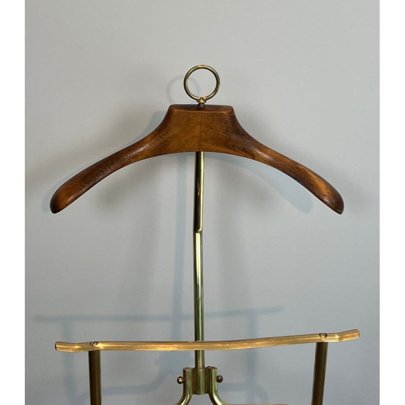 Folding Valet Stand on Casters, Neoclassical Brass and Wood, French, 1940