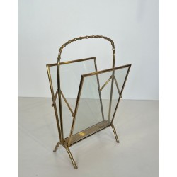 Faux-Bamboo Magazine Rack by Maison Baguès, Bronze and Brass, French, 1940