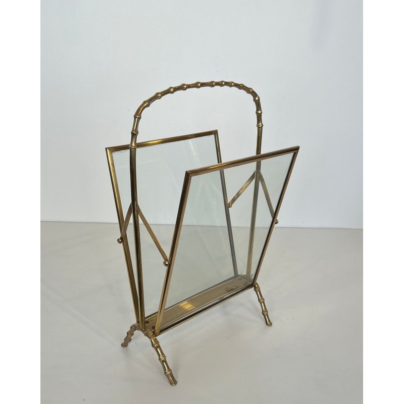 Porte-Revues Faux-Bambou Maison Baguès, Bronze et Laiton, France, 1940