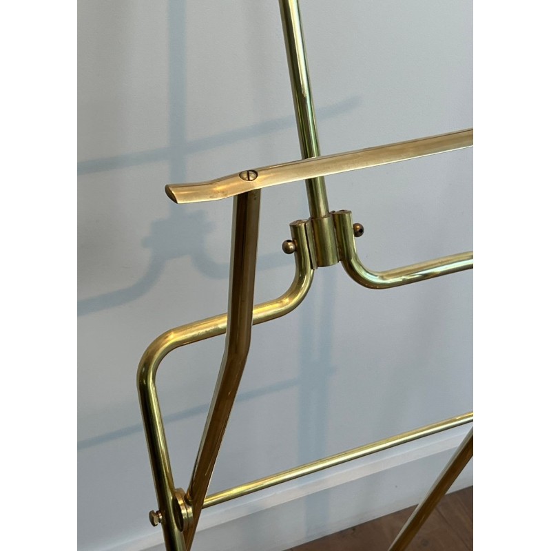 Folding Valet Stand on Casters, Neoclassical Brass and Wood, French, 1940