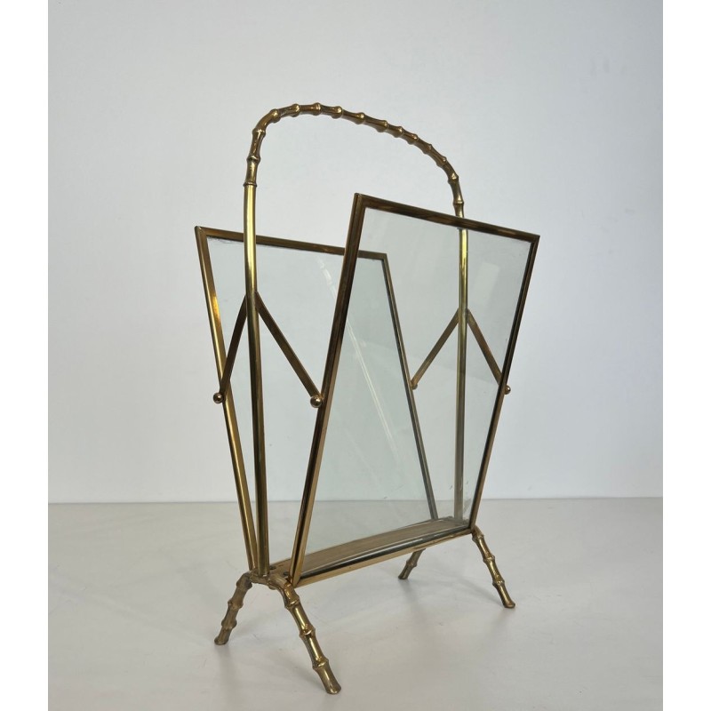 Faux-Bamboo Magazine Rack by Maison Baguès, Bronze and Brass, French, 1940