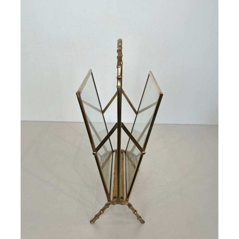Faux-Bamboo Magazine Rack by Maison Baguès, Bronze and Brass, French, 1940