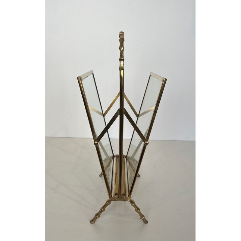 Faux-Bamboo Magazine Rack by Maison Baguès, Bronze and Brass, French, 1940