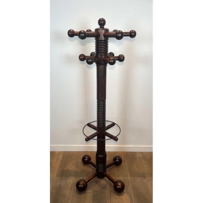 Coat Rack in Carved Oak by Charles Dudouyt, Brutalist, French, 1950