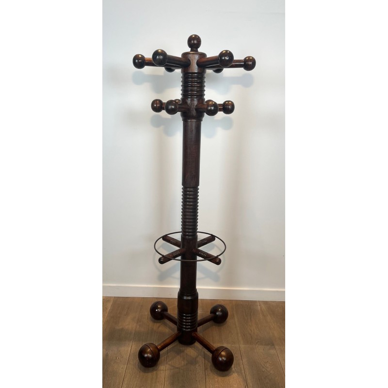 Coat Rack in Carved Oak by Charles Dudouyt, Brutalist, French, 1950