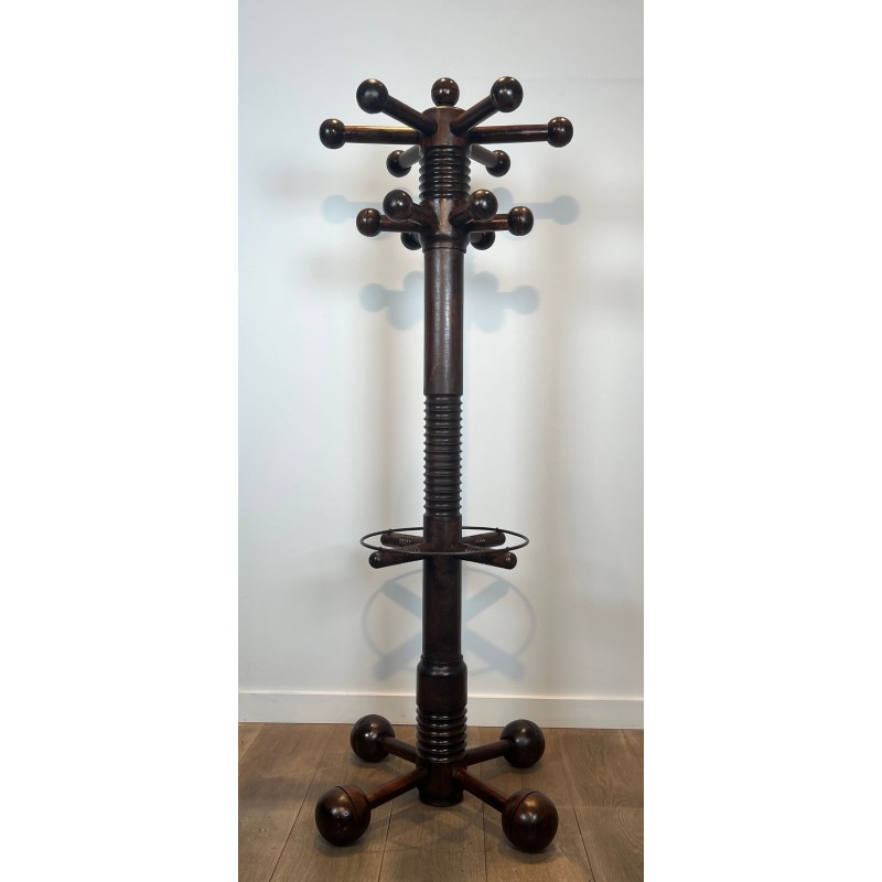 Coat Rack in Carved Oak by Charles Dudouyt, Brutalist, French, 1950