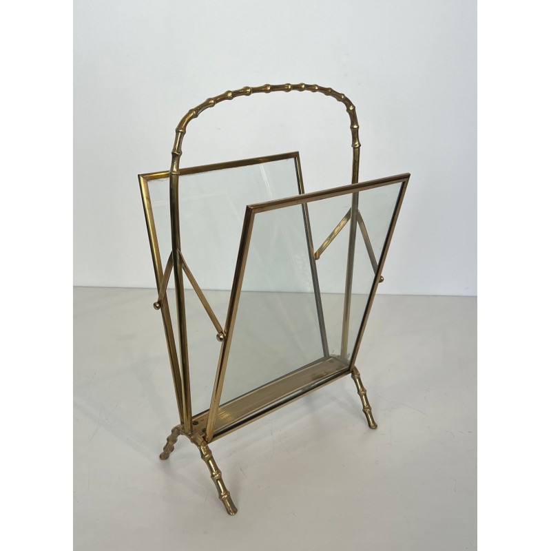 Faux-Bamboo Magazine Rack by Maison Baguès, Bronze and Brass, French, 1940