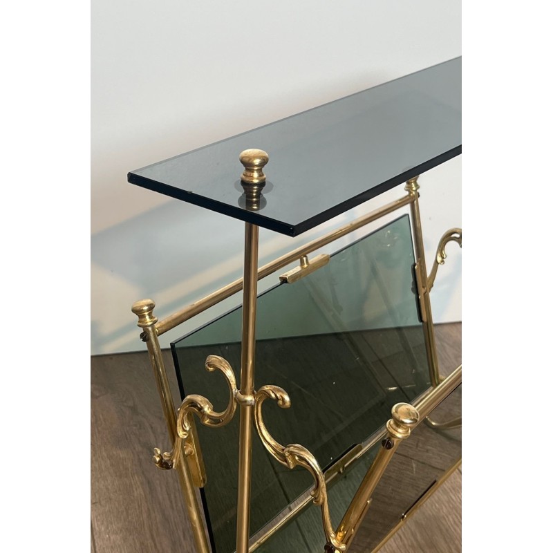 Porte-Revues en Laiton et Verres Bleutés