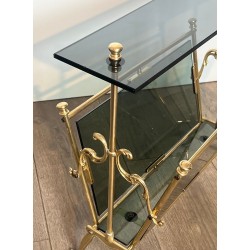 Porte-Revues Laiton et Verre Bleuté, Art Déco, France, 1940