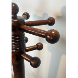 Coat Rack in Carved Oak by Charles Dudouyt, Brutalist, French, 1950