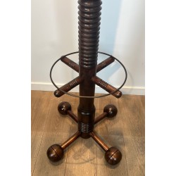Coat Rack in Carved Oak by Charles Dudouyt, Brutalist, French, 1950