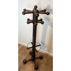 Coat Rack in Carved Oak by Charles Dudouyt, Brutalist, French, 1950