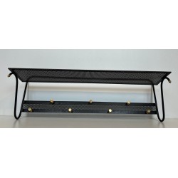 Coat Rack, Black Lacquered Metal and Brass, Style of Mathieu Matégot, French, 1950