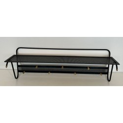 Coat Rack, Black Lacquered Metal and Brass, Style of Mathieu Matégot, French, 1950