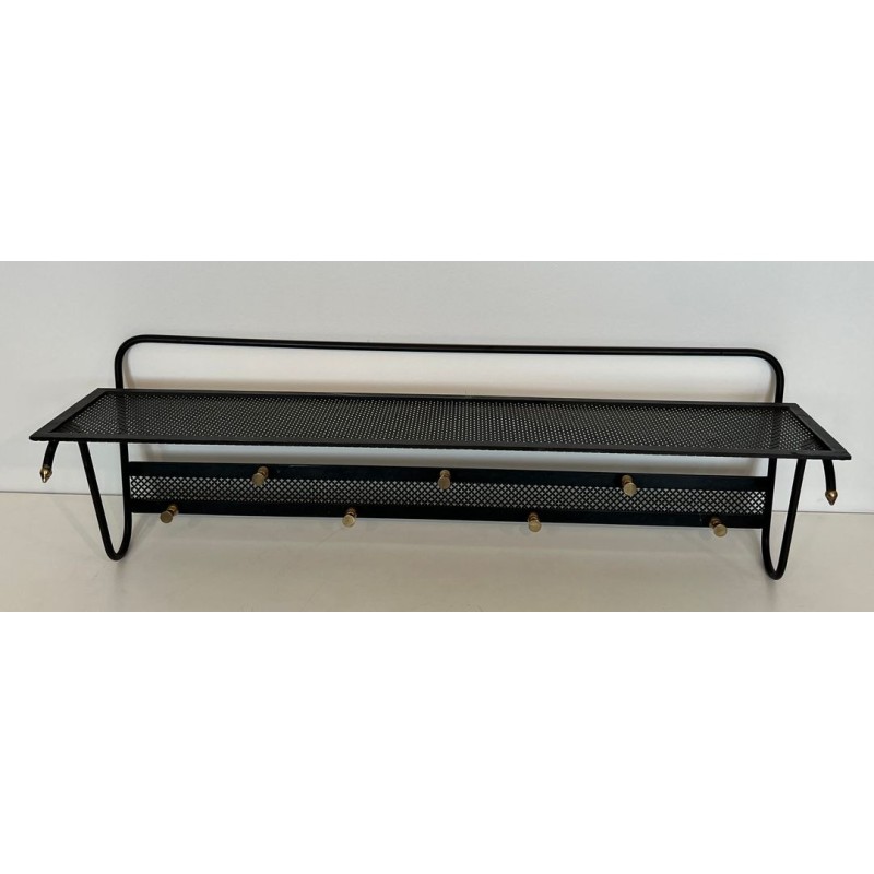 Coat Rack, Black Lacquered Metal and Brass, Style of Mathieu Matégot, French, 1950